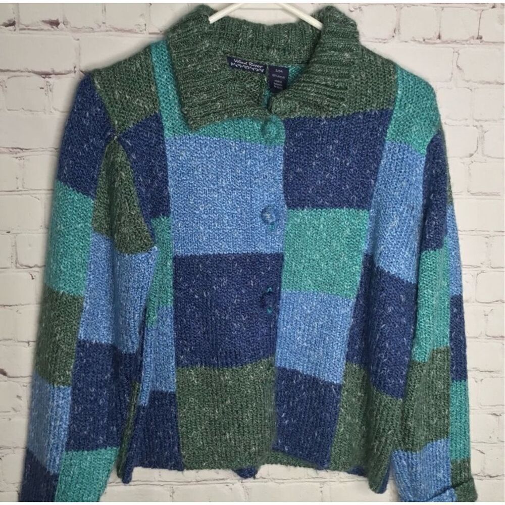 Vintage WindRiver women’s‎ Medium Cardigan Patchwork Colorblock BlueGreen Jacket